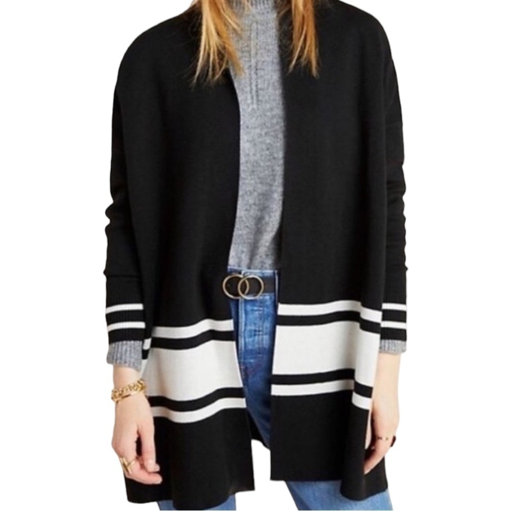 Anthropologie NVLT Open Front Cardigan Black
White Stripe Size M